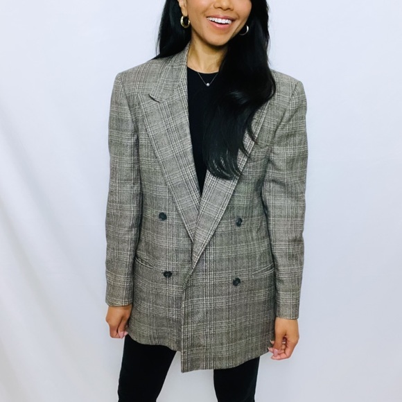 Giorgio Armani | Brown Checkered Oversized Double Breast Dad Blazer - Picture 12 of 13